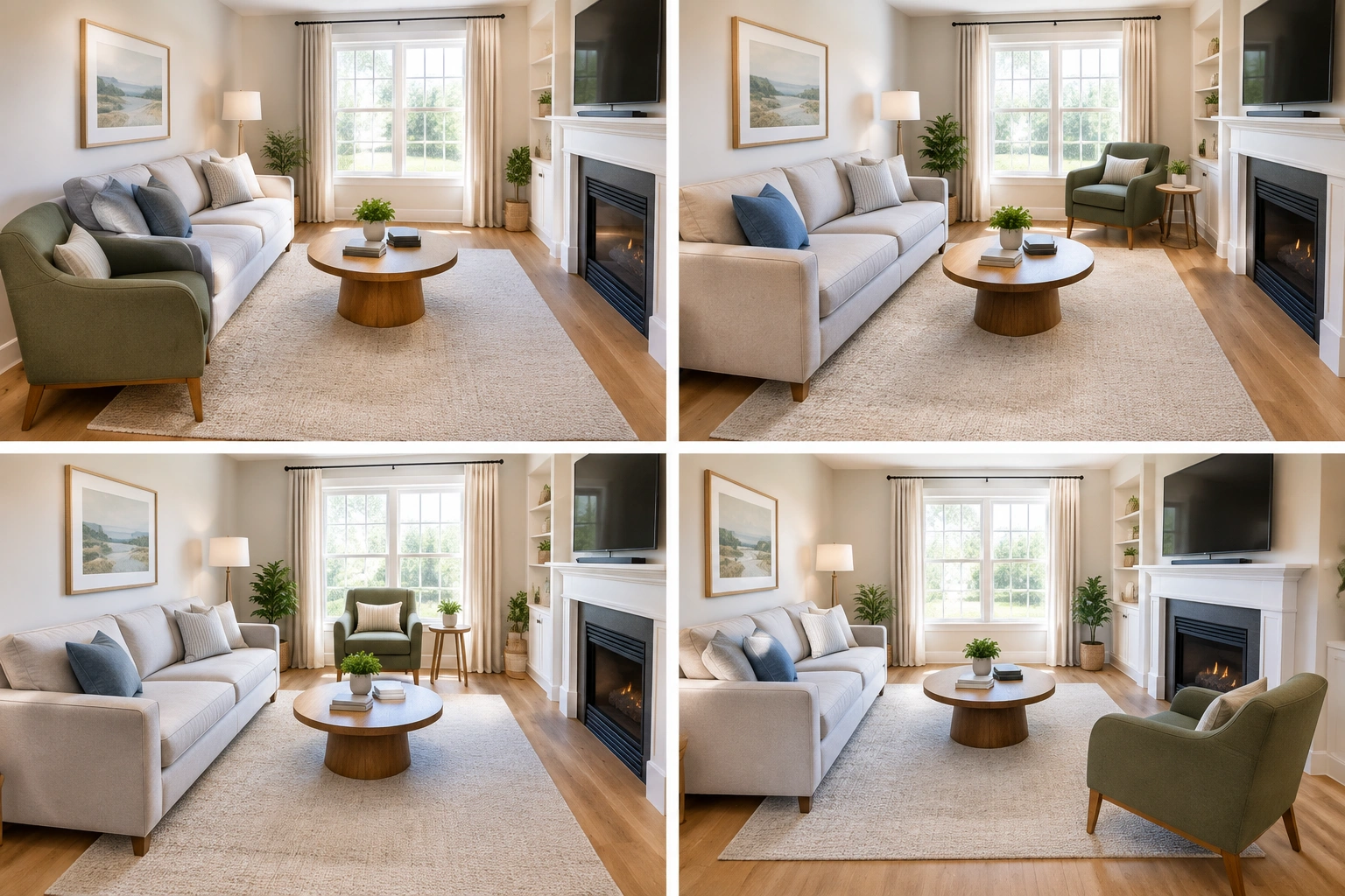 Accent chair placement options in a small living room