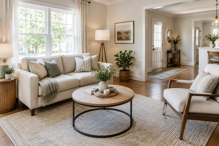 Small living room with clear traffic flow and compact seating