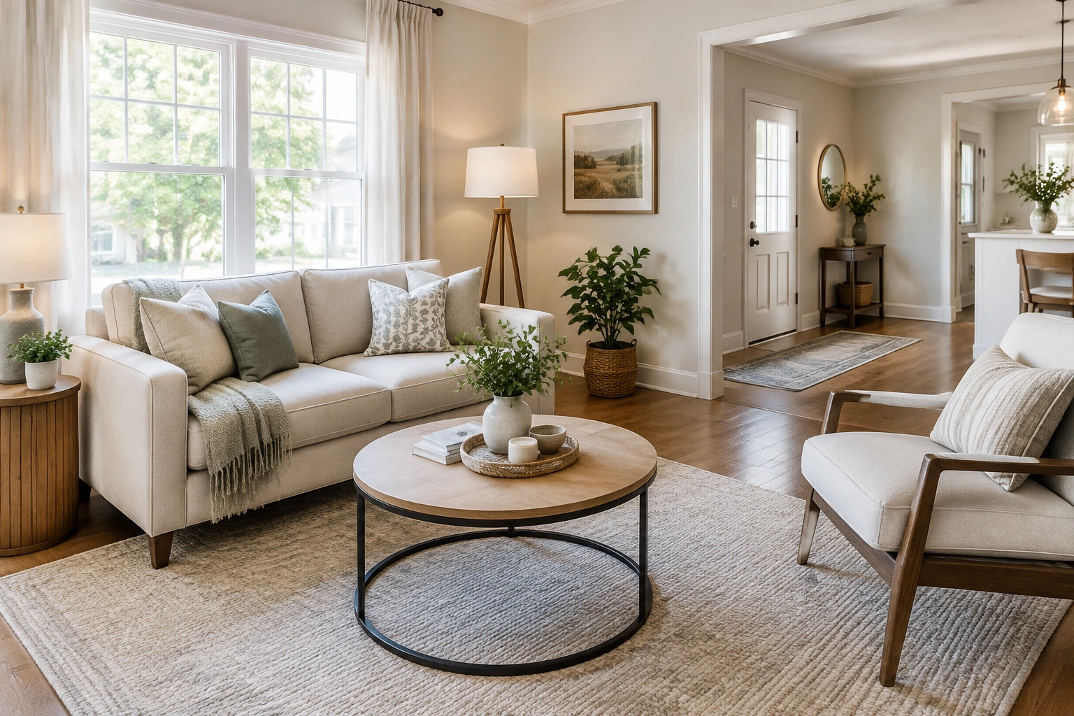 Small living room with clear traffic flow and compact seating