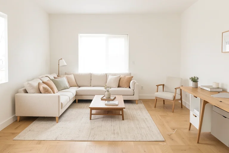 Small living room layout showing traffic flow and zone planning