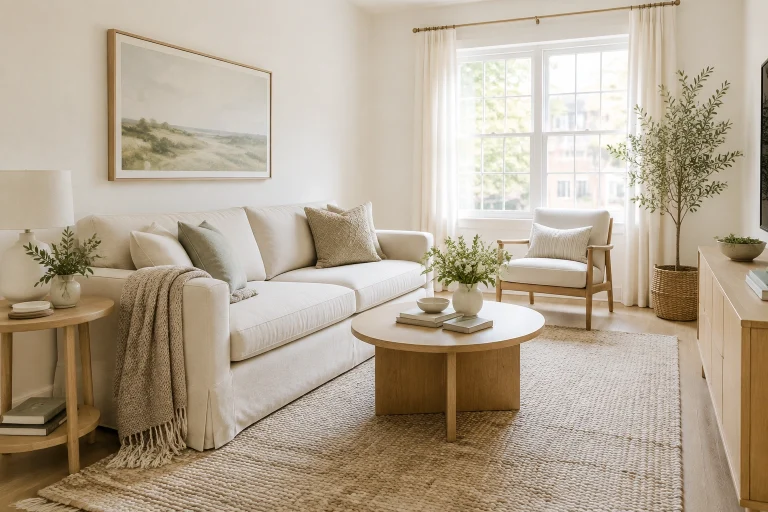 Small room with furniture close in color to the wall