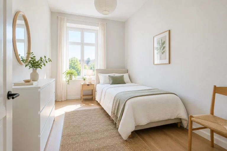 Small room with a white ceiling and light walls