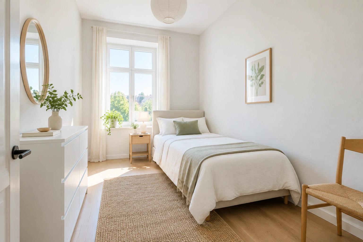 Small room with a white ceiling and light walls